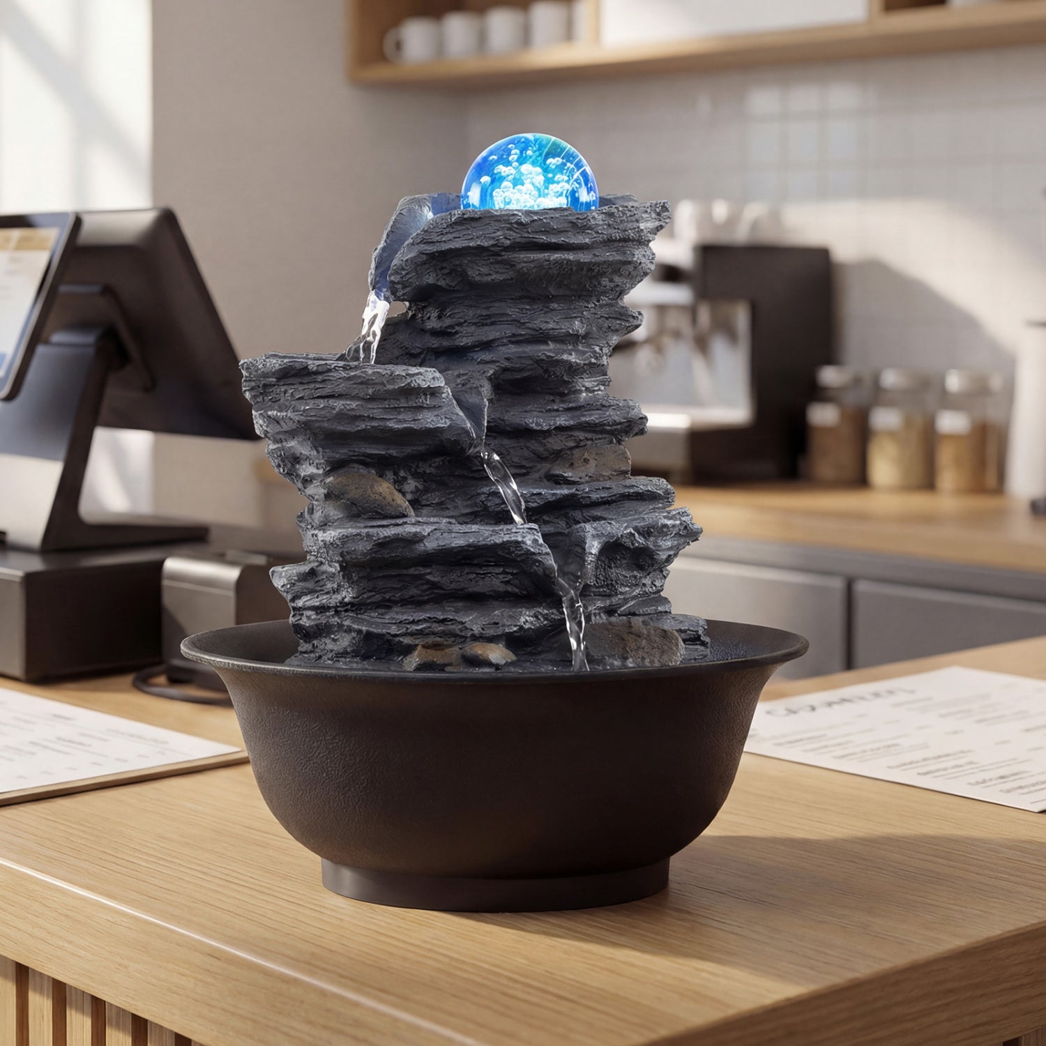 Tabletop Water Fountain with Rolling Crystal Ball and Color-Changing LED Light