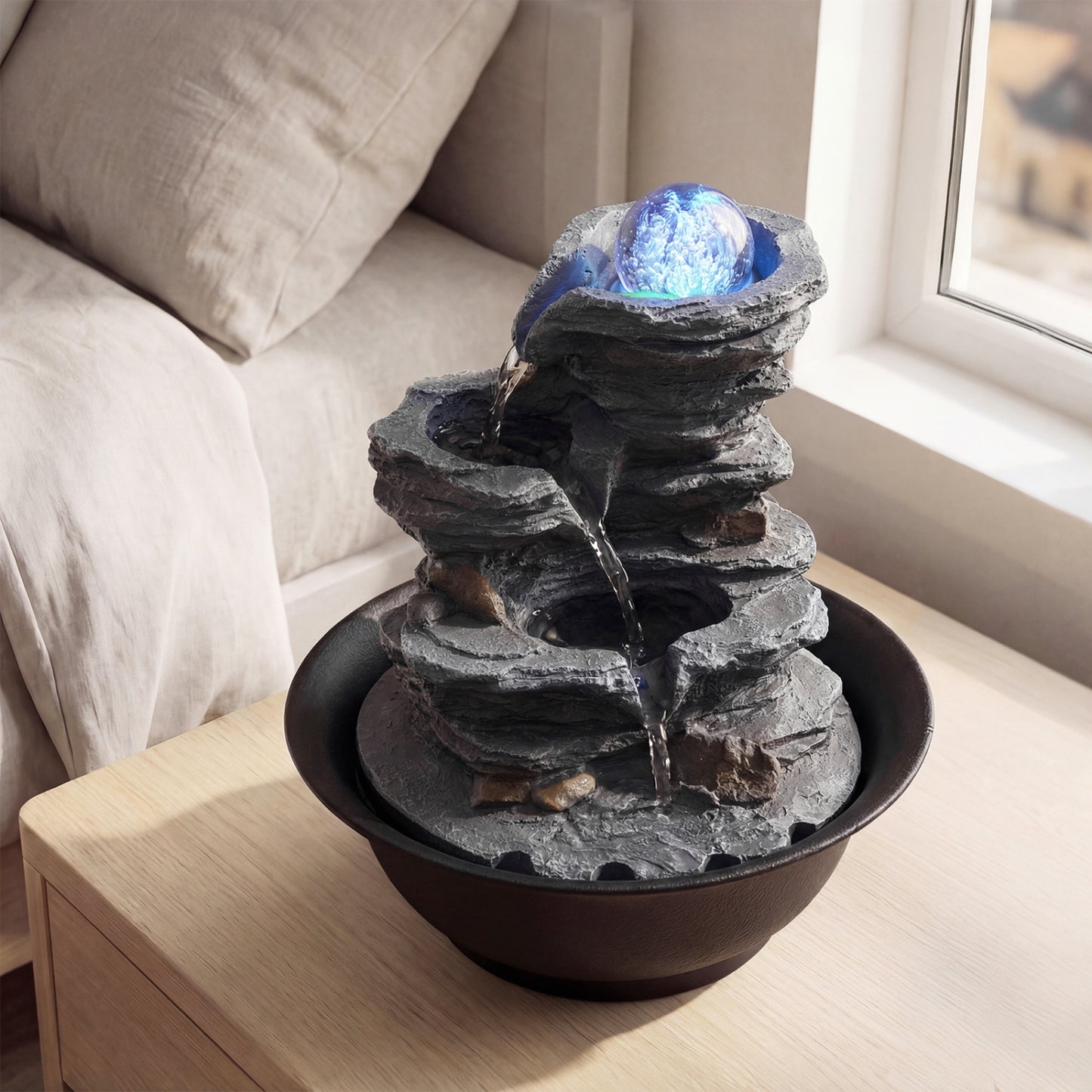 Tabletop Water Fountain with Rolling Crystal Ball and Color-Changing LED Light