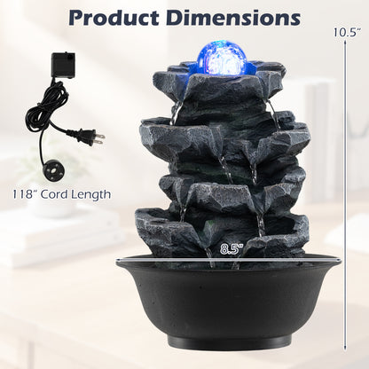 Tabletop Water Fountain with Rolling Crystal Ball and Color-Changing LED Light