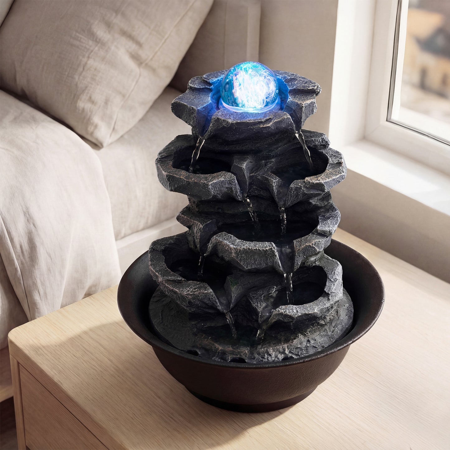Tabletop Water Fountain with Rolling Crystal Ball and Color-Changing LED Light