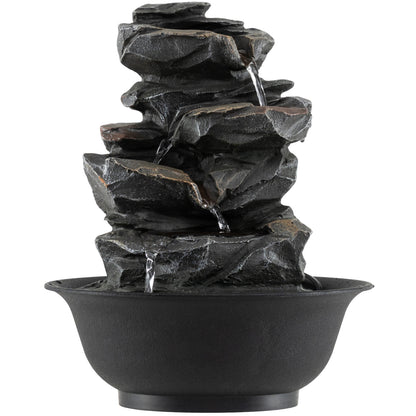 Tabletop Water Fountain with LED Light Indoor Desktop Cascading Water Feature