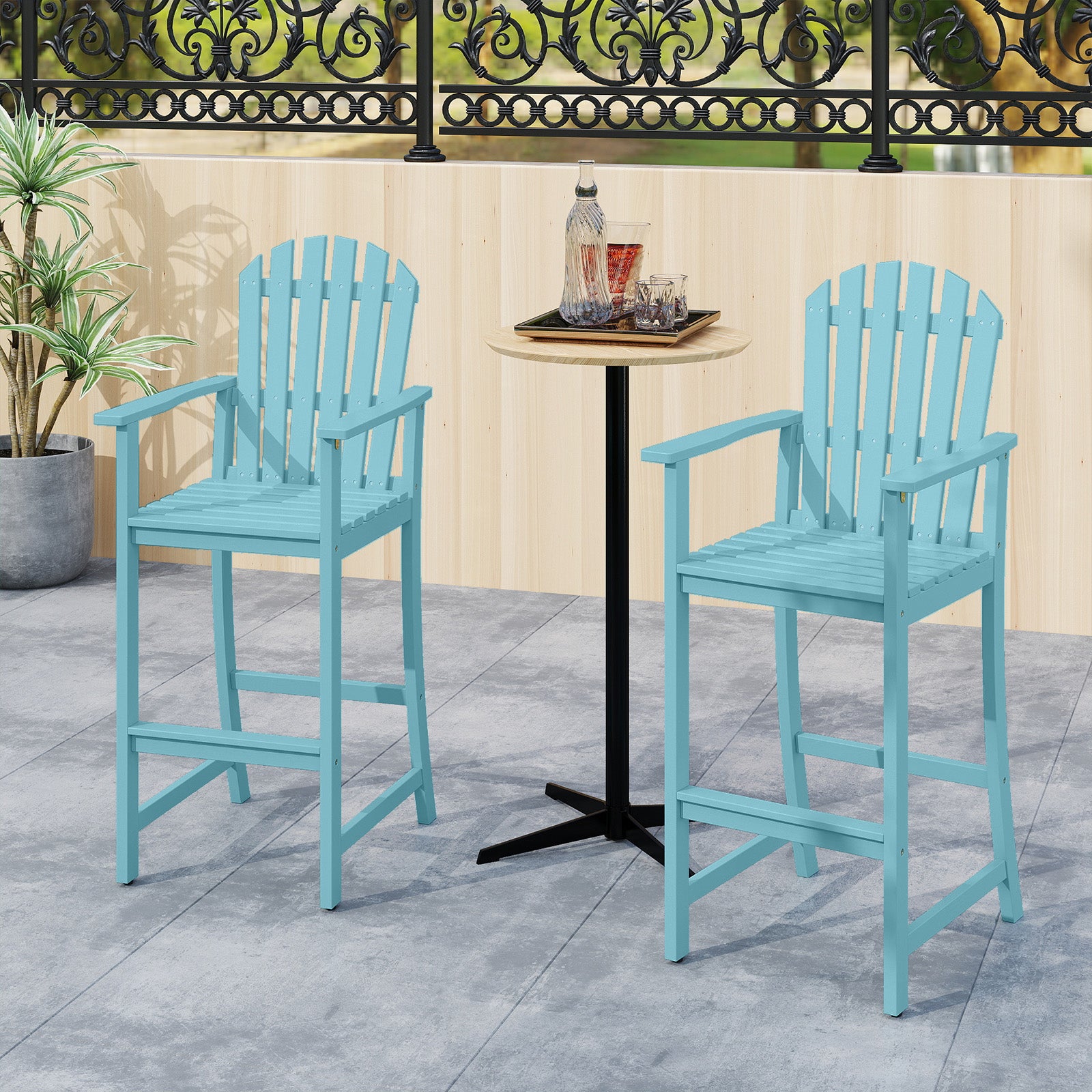Tall Adirondack Chair with Armrests and Footrest for Deck-Turquoise