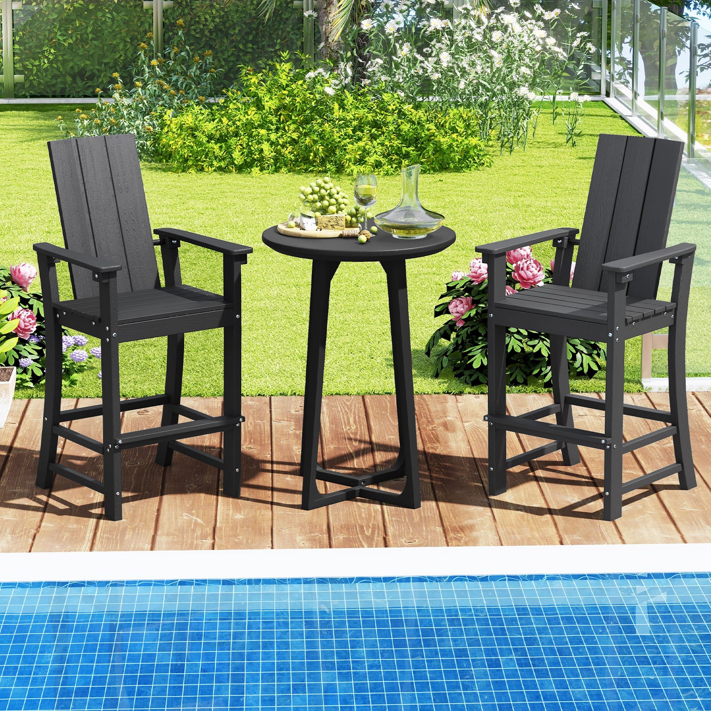 Tall Adirondack Chair Outdoor Bar Stool with Ergonomic Backrest for Backyard