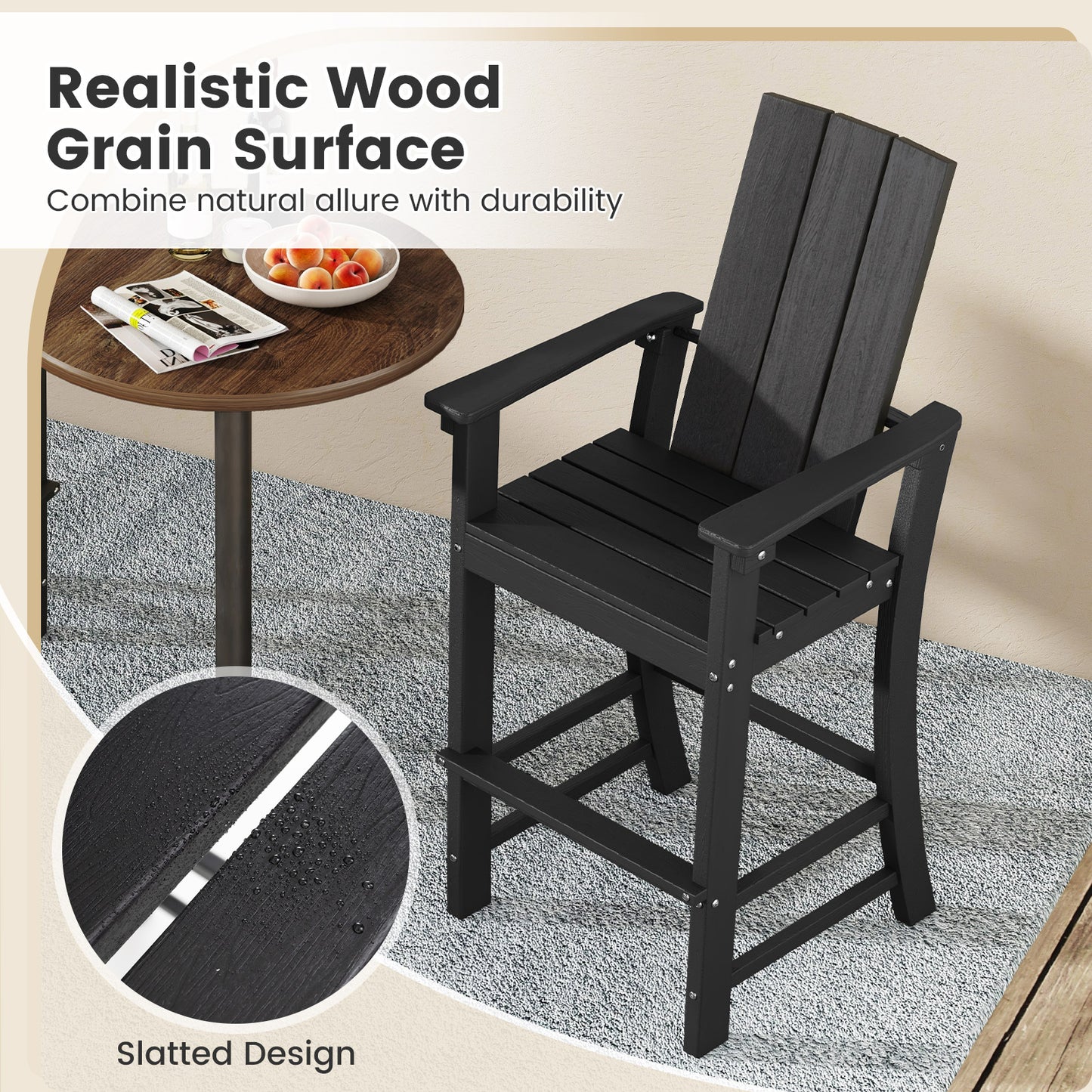 Tall Adirondack Chair Outdoor Bar Stool with Ergonomic Backrest for Backyard