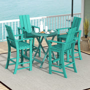 Tall Adirondack Chair Outdoor Bar Stool with Ergonomic Backrest for Backyard-Turquoise