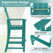 Tall Adirondack Chair Outdoor Bar Stool with Ergonomic Backrest for Backyard-Turquoise