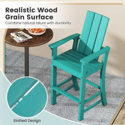Tall Adirondack Chair Outdoor Bar Stool with Ergonomic Backrest for Backyard-Turquoise