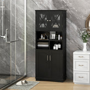 Tall Bathroom Cabinet Large Floor Storage Cabinet with Acrylic Doors and 3 Cubes-Black