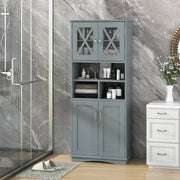 Tall Bathroom Cabinet Large Floor Storage Cabinet with Acrylic Doors and 3 Cubes-Gray
