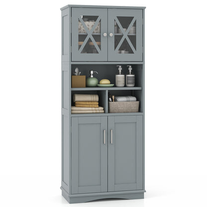 Tall Bathroom Cabinet Large Floor Storage Cabinet with Acrylic Doors and 3 Cubes-Black - Gray