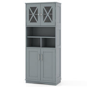Tall Bathroom Cabinet Large Floor Storage Cabinet with Acrylic Doors and 3 Cubes-Gray
