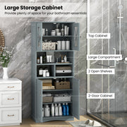 Tall Bathroom Cabinet Large Floor Storage Cabinet with Acrylic Doors and 3 Cubes-Gray