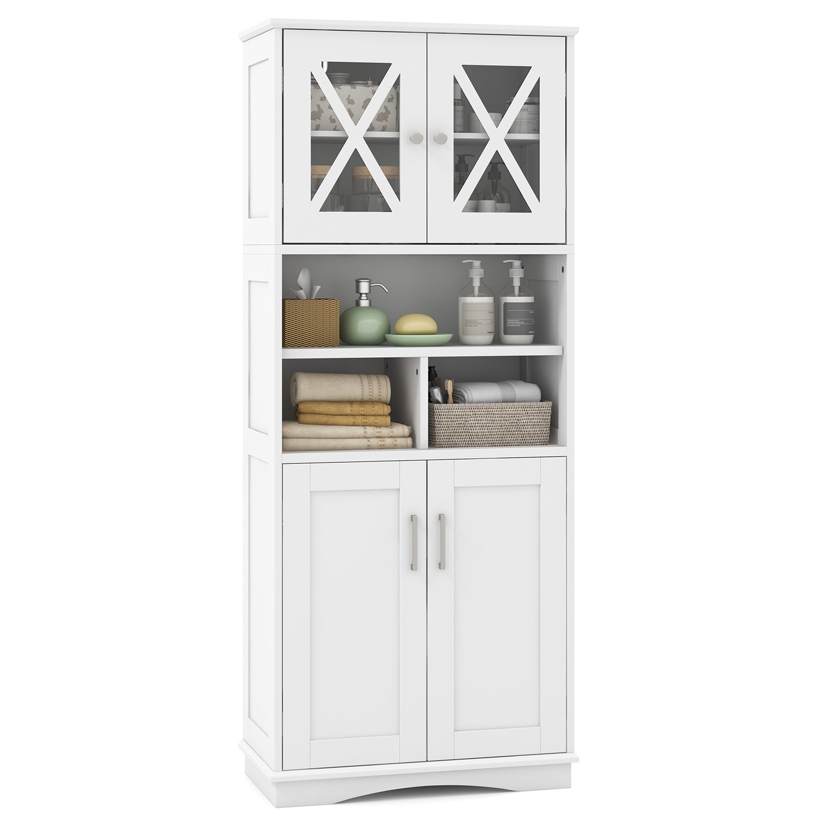 Tall Bathroom Cabinet Large Floor Storage Cabinet with Acrylic Doors and 3 Cubes-Black - White