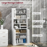 Tall Bathroom Cabinet Large Floor Storage Cabinet with Acrylic Doors and 3 Cubes-White