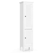 Tall Bathroom Floor Cabinet with Shutter Doors and Adjustable Shelf-White