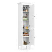 Tall Bathroom Floor Cabinet with Shutter Doors and Adjustable Shelf-White