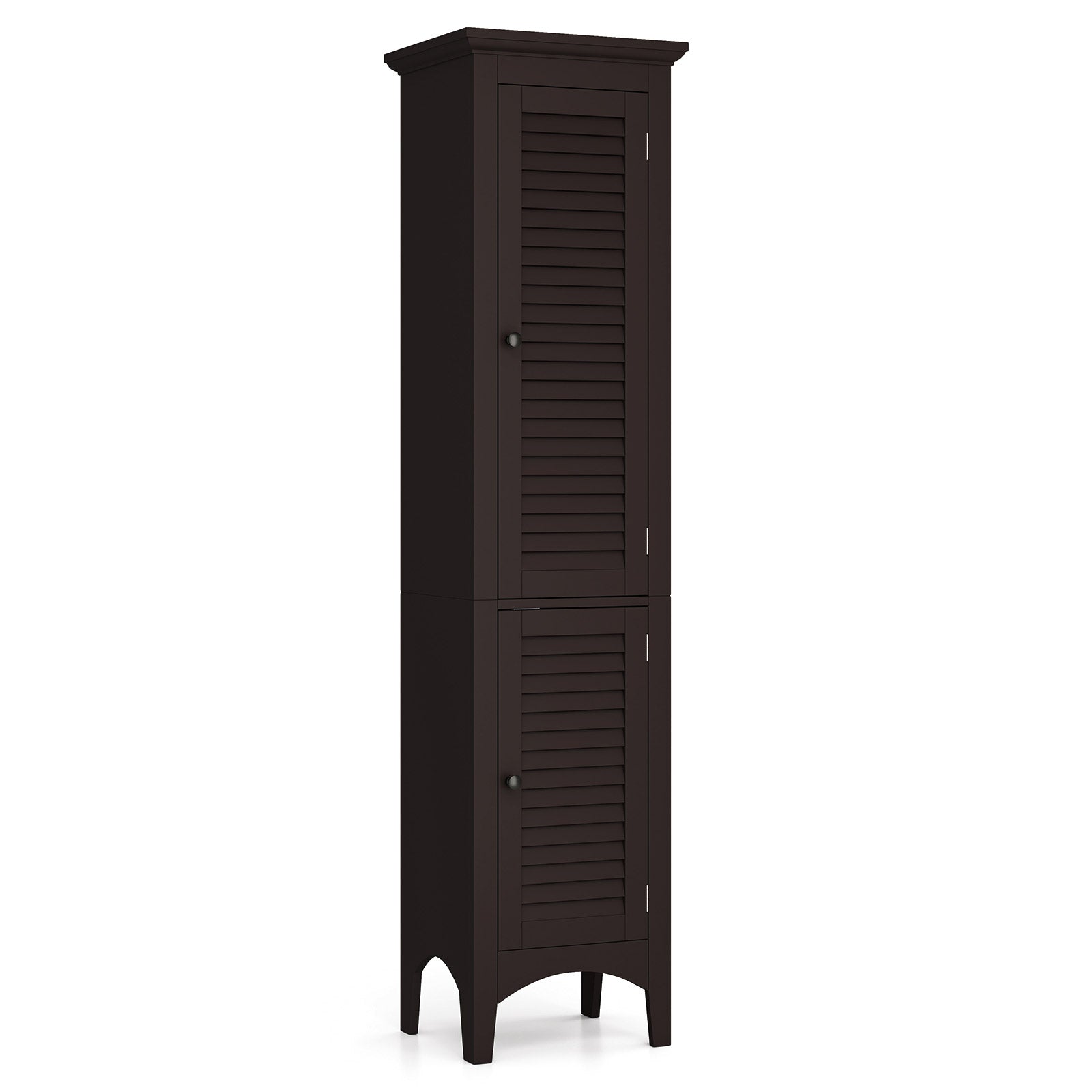 Tall Bathroom Floor Cabinet with Shutter Doors and Adjustable Shelf-White - Brown