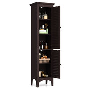 Tall Bathroom Floor Cabinet with Shutter Doors and Adjustable Shelf-Brown