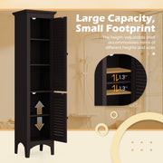 Tall Bathroom Floor Cabinet with Shutter Doors and Adjustable Shelf-Brown