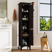 Tall Bathroom Floor Cabinet with Shutter Doors and Adjustable Shelf-Brown