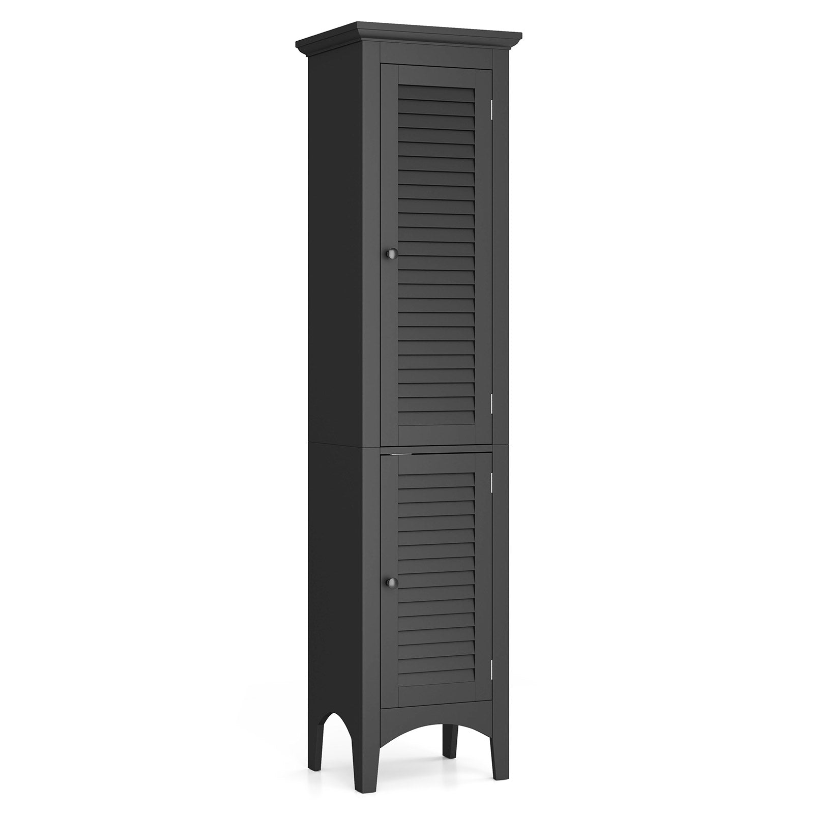 Tall Bathroom Floor Cabinet with Shutter Doors and Adjustable Shelf-White - Black