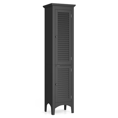 Tall Bathroom Floor Cabinet with Shutter Doors and Adjustable Shelf-White - Black