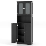 64.5 Inches Tall Bathroom Storage Cabinet with Frost Glass Doors and Shelves-Black
