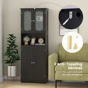 64.5 Inches Tall Bathroom Storage Cabinet with Frost Glass Doors and Shelves-Black