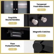 64.5 Inches Tall Bathroom Storage Cabinet with Frost Glass Doors and Shelves-Black