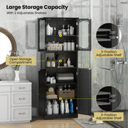 64.5 Inches Tall Bathroom Storage Cabinet with Frost Glass Doors and Shelves-Black