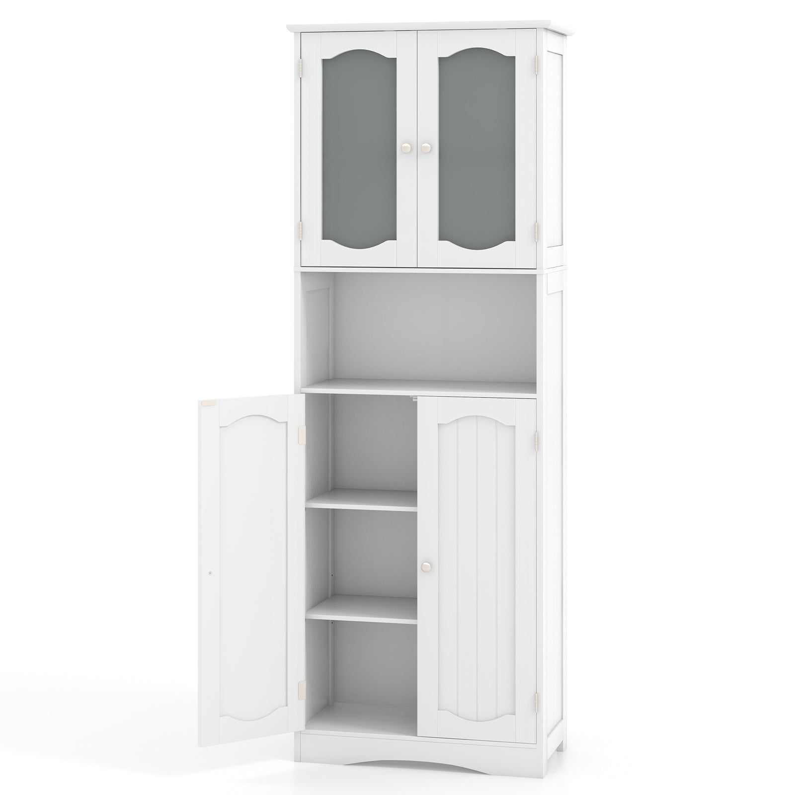64.5 Inches Tall Bathroom Storage Cabinet with Frost Glass Doors and Shelves-Black - White