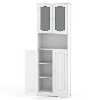 64.5 Inches Tall Bathroom Storage Cabinet with Frost Glass Doors and Shelves-Black - White