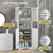 64.5 Inches Tall Bathroom Storage Cabinet with Frost Glass Doors and Shelves-White