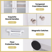 64.5 Inches Tall Bathroom Storage Cabinet with Frost Glass Doors and Shelves-White