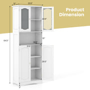 64.5 Inches Tall Bathroom Storage Cabinet with Frost Glass Doors and Shelves-White