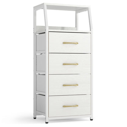 Tall Dresser with 4 Fabric Drawers and Metal Frame for Bedroom