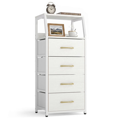 Tall Dresser with 4 Fabric Drawers and Metal Frame for Bedroom