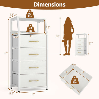 Tall Dresser with 4 Fabric Drawers and Metal Frame for Bedroom