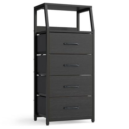 Tall Dresser with 4 Fabric Drawers and Metal Frame for Bedroom