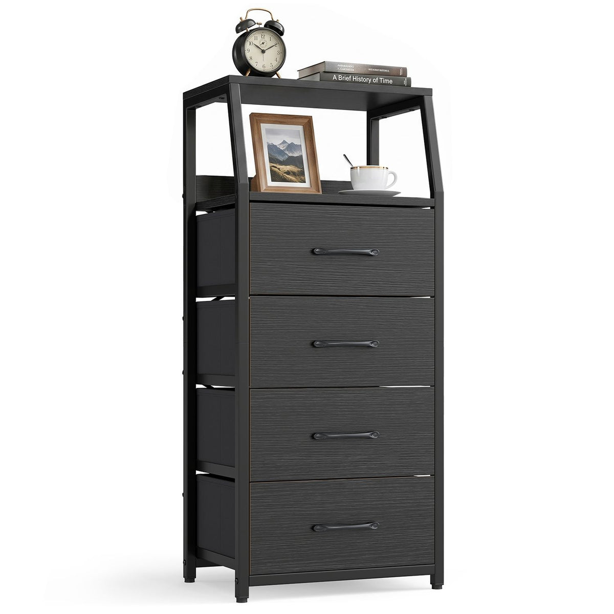 Tall Dresser with 4 Fabric Drawers and Metal Frame for Bedroom
