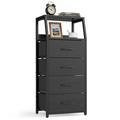 Tall Dresser with 4 Fabric Drawers and Metal Frame for Bedroom