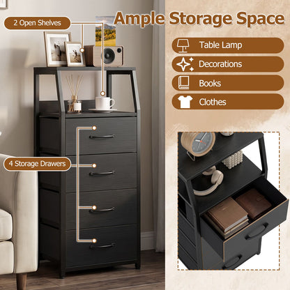 Tall Dresser with 4 Fabric Drawers and Metal Frame for Bedroom