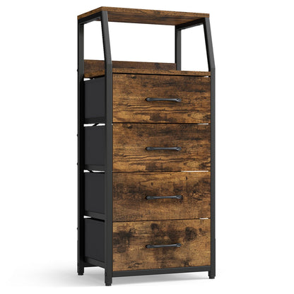 Tall Dresser with 4 Fabric Drawers and Metal Frame for Bedroom