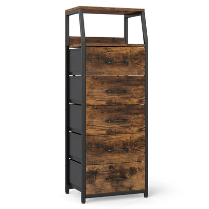 Tall Dresser with 5 Fabric Drawers for Bedroom 7-Tier Nightstand Chest of Drawers
