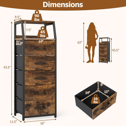 Tall Dresser with 5 Fabric Drawers for Bedroom 7-Tier Nightstand Chest of Drawers