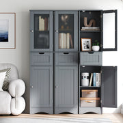 Tall Floor Storage Cabinet with 2 Doors and 1 Drawer for Bathroom-Gray