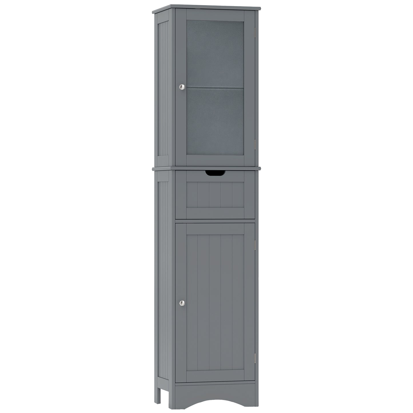 Tall Floor Storage Cabinet with 2 Doors and 1 Drawer for Bathroom-Gray - Gray