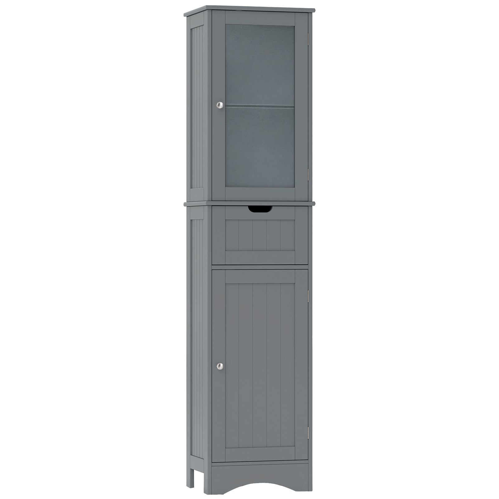 Tall Floor Storage Cabinet with 2 Doors and 1 Drawer for Bathroom-Gray - Gray