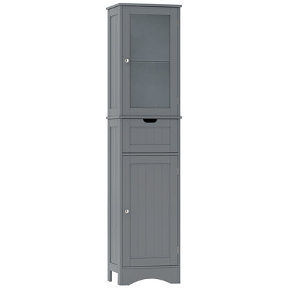 Tall Floor Storage Cabinet with 2 Doors and 1 Drawer for Bathroom-Gray - Gray