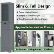 Tall Floor Storage Cabinet with 2 Doors and 1 Drawer for Bathroom-Gray